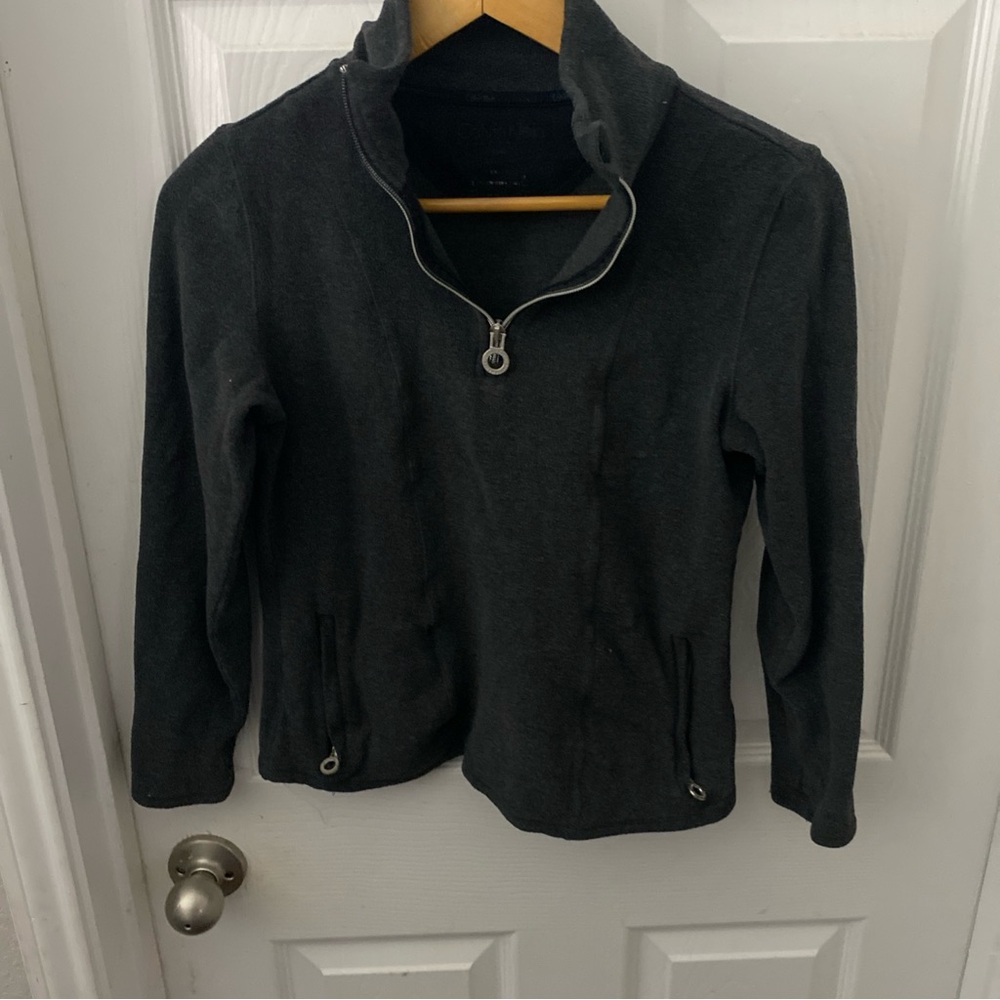 Women's Calvin Klein Collared 1/4 Zip Long Sleeve Sweater  Dark Gray Large